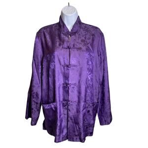 Vintage Bloomingdales Women's Purple Brocade Satin Asian Style Jacket Size L